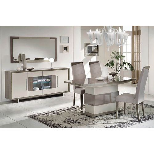 Pack Séjour Table Allongeable + Buffet 4p LED Gris Métallisé Et Mat - Auxane