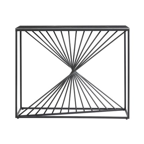 Console Plateau Céramique Marbré Noir Pieds Métal Noir - Domus