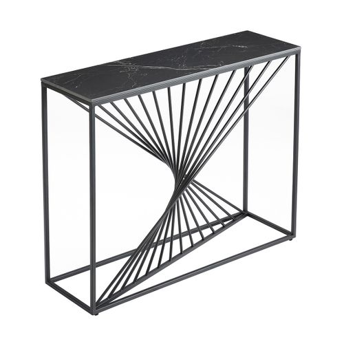Console Plateau Céramique Marbré Noir Pieds Métal Noir - Domus