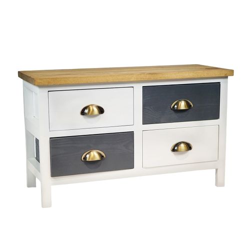 Meuble 4 Tiroirs En Pin Teinté Gris Et Blanc Plateau Naturel - Patty