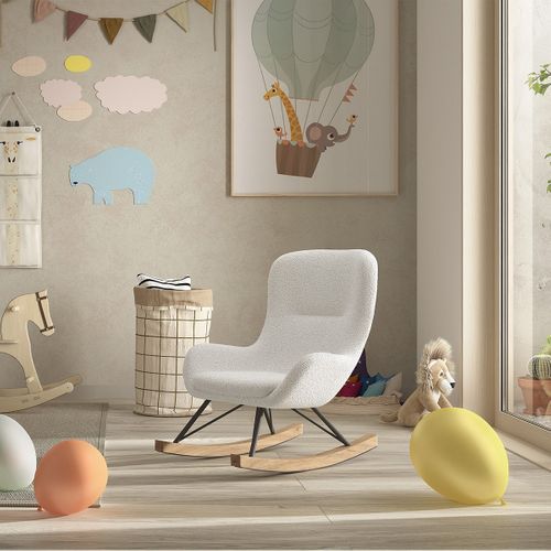 Chaise à Bascule Enfant En Tissu Bouclette Blanc Pieds Bois Et Métal - Mouty