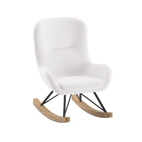 Chaise à Bascule Enfant En Tissu Bouclette Blanc Pieds Bois Et Métal - Mouty