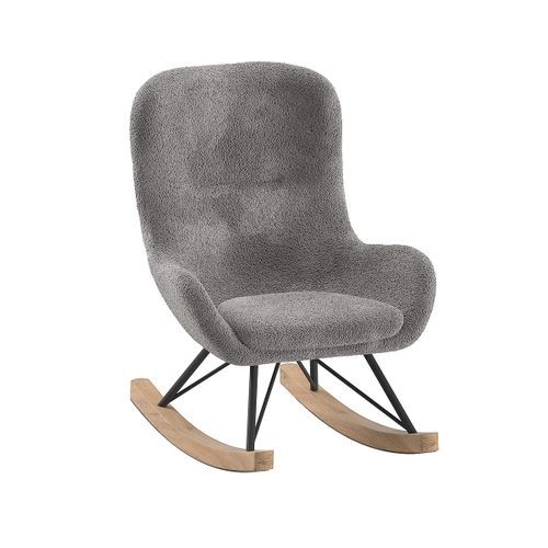 Chaise à Bascule Enfant En Tissu Bouclette Gris Pieds Bois Et Métal - Mouty