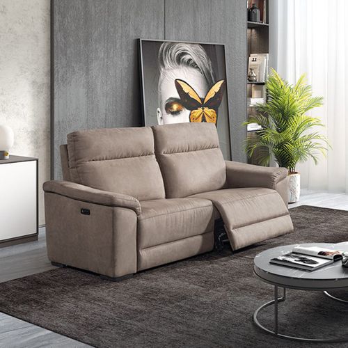 Canapé Relax Electrique 3 Places Tissu Peau De Pêche Taupe - Stanley