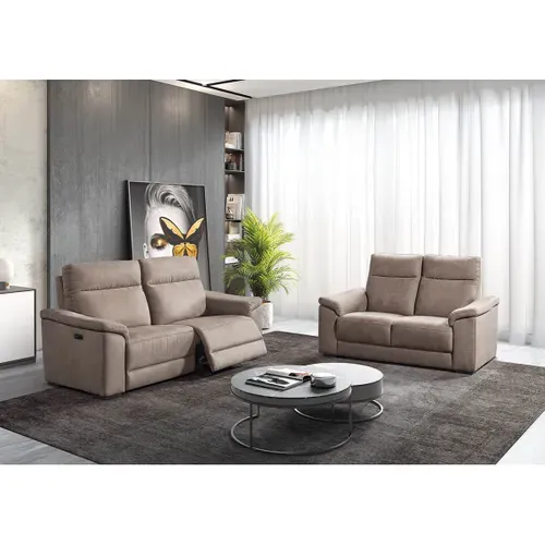 Canapé Relax Electrique 3 Places Tissu Peau De Pêche Taupe - Stanley