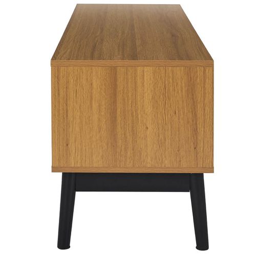 Meuble TV 2 Portes Et 1 Tiroir Aspect Bois Décor Chevrons Piétement Noir - Sixtys