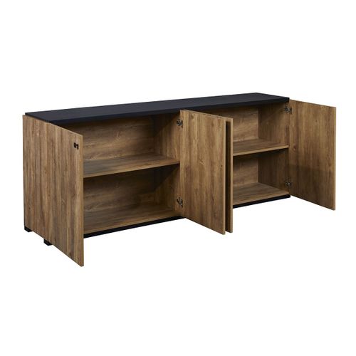 Ensemble Séjour Buffet Et Table 200cm Aspect Bois Finition Denver Piètement U Métal Noir - Gless