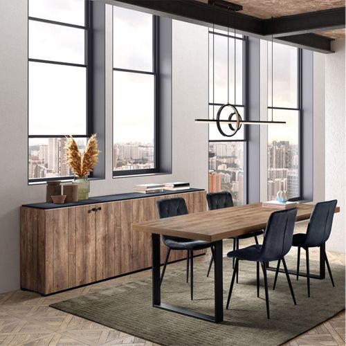 Ensemble Séjour Buffet Et Table 200cm Aspect Bois Finition Denver Piètement U Métal Noir - Gless