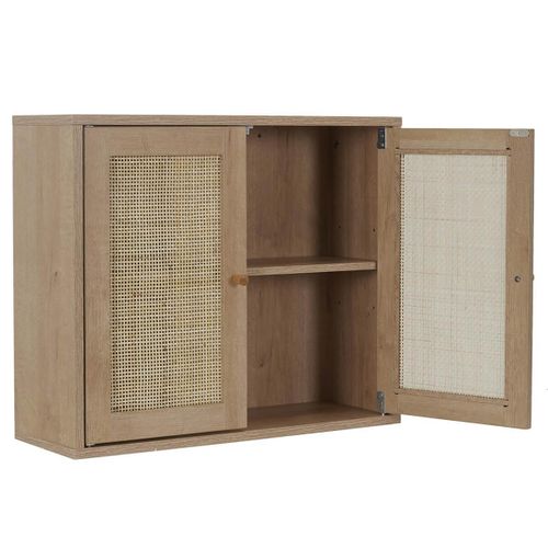 Armoire Murale 2 Portes Effet Bois Et Façades Rotin - Maya
