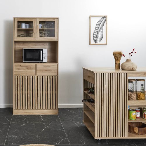 Buffet Vaisselier Multi-rangement Effet Bois Avec Tasseaux - Pajan