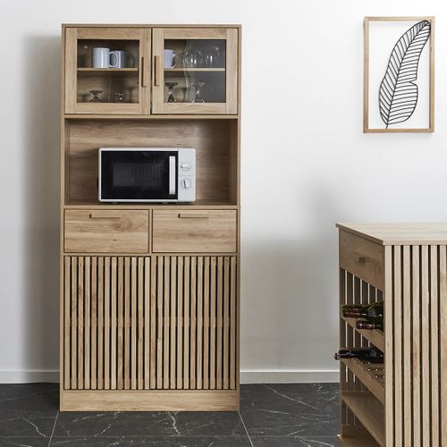 Buffet Vaisselier Multi-rangement Effet Bois Avec Tasseaux - Pajan