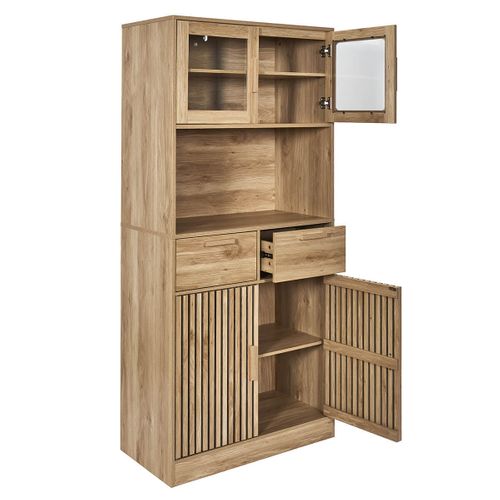 Buffet Vaisselier Multi-rangement Effet Bois Avec Tasseaux - Pajan