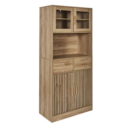 Buffet Vaisselier Multi-rangement Effet Bois Avec Tasseaux - Pajan