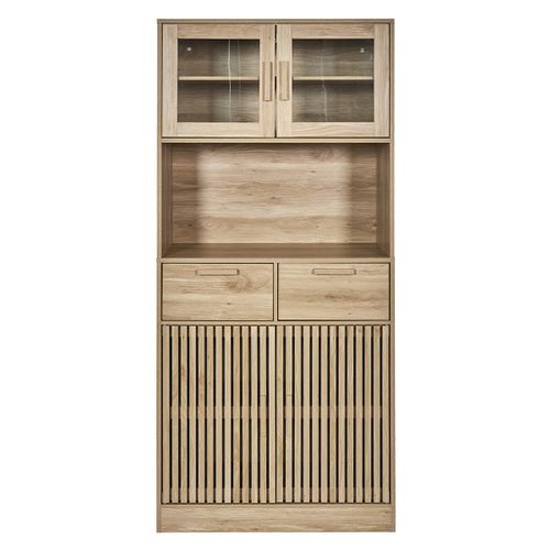 Buffet Vaisselier Multi-rangement Effet Bois Avec Tasseaux - Pajan