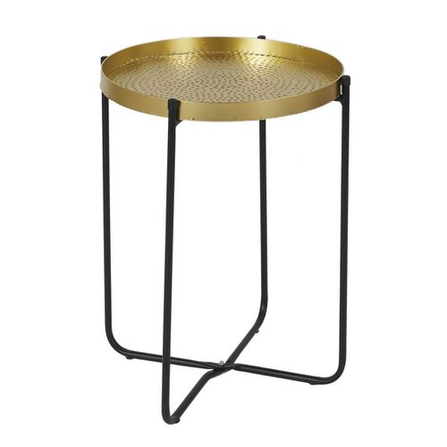 Table D'appoint D35cm Plateau En Métal Doré Martelé Pieds En Métal Noir - Symba