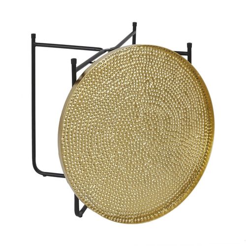 Table D'appoint D50cm Plateau En Métal Doré Martelé Pieds En Métal Noir - Symba