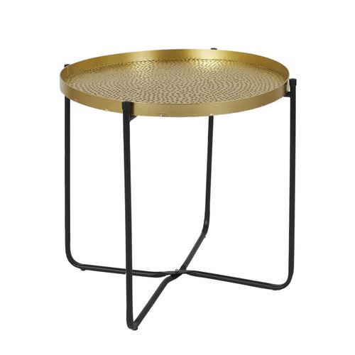 Table D'appoint D50cm Plateau En Métal Doré Martelé Pieds En Métal Noir - Symba