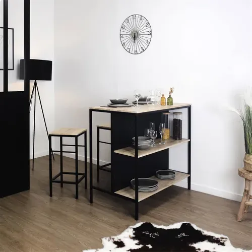 Table Ilot Avec Tabourets En Mdf Et Pieds Métal Noir - Maximo