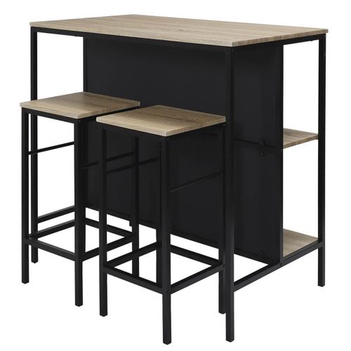 Table Ilot Avec Tabourets En Mdf Et Pieds Métal Noir - Maximo