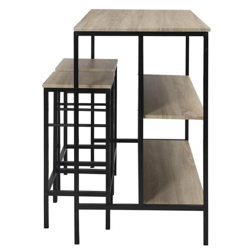 Table Ilot Avec Tabourets En Mdf Et Pieds Métal Noir - Maximo