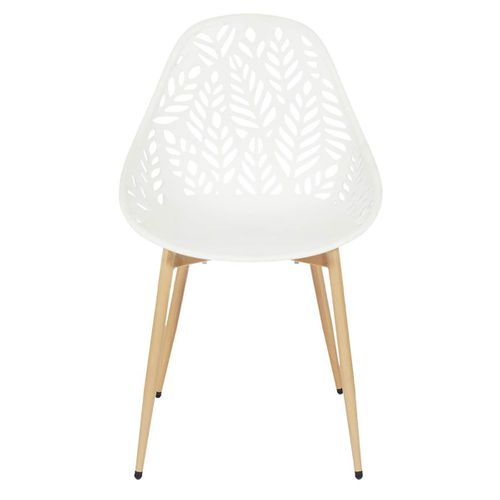 Lot De 4 Chaises De Jardin Coque Plastique Ajourée Blanc Pieds Métal - Saya