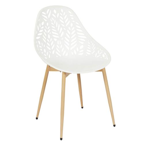 Lot De 4 Chaises De Jardin Coque Plastique Ajourée Blanc Pieds Métal - Saya