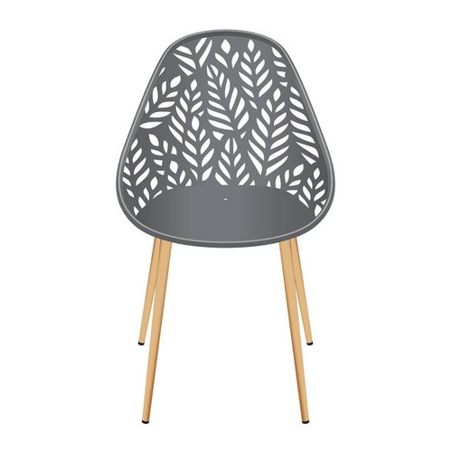 Lot De 4 Chaises De Jardin Coque Plastique Ajourée Gris Pieds Métal - Saya