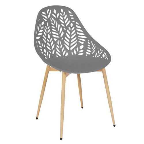 Lot De 4 Chaises De Jardin Coque Plastique Ajourée Gris Pieds Métal - Saya