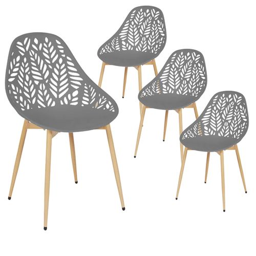 Lot De 4 Chaises De Jardin Coque Plastique Ajourée Gris Pieds Métal - Saya