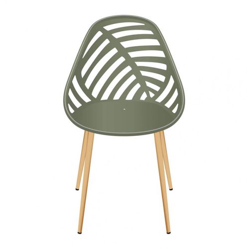 Lot De 4 Chaises De Jardin Coque Plastique Ajourée Vert Olive Pieds Métal - Saori