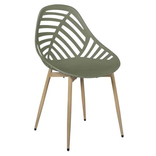 Lot De 4 Chaises De Jardin Coque Plastique Ajourée Vert Olive Pieds Métal - Saori