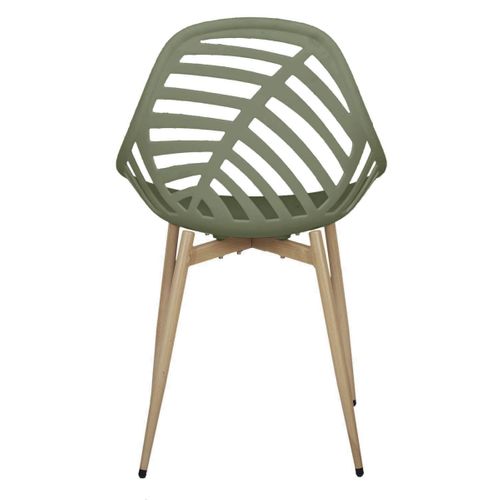 Lot De 4 Chaises De Jardin Coque Plastique Ajourée Vert Olive Pieds Métal - Saori