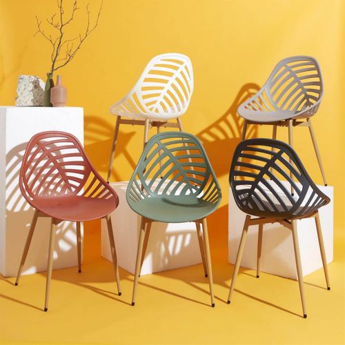 Lot De 4 Chaises De Jardin Coque Plastique Ajourée Vert Olive Pieds Métal - Saori