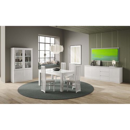 Buffet 3 Portes 3 Tiroirs Laqué Blanc Brillant - Deyton