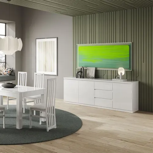 Buffet 3 Portes 3 Tiroirs Laqué Blanc Brillant - Deyton