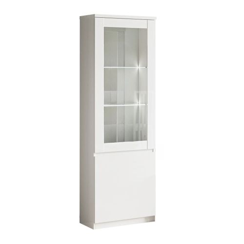 Vitrine Droite Laquée Blanc Brillant Avec LEDs - Deyton