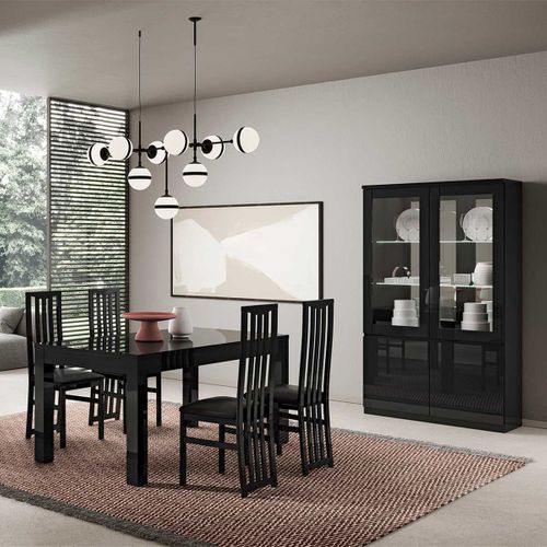 Vitrine 4 Portes Laquée Noir Brillant Avec LEDs - Deyton