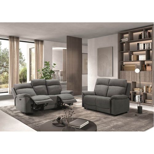 Canapé 3 Places Relax Manuel Tissu Gris - Huesca