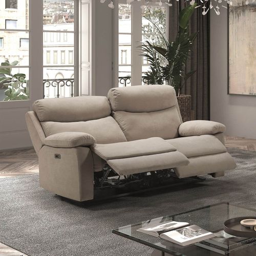 Canapé 3 Places Relax Electrique Beige Tissu Waterproof - Tarifa