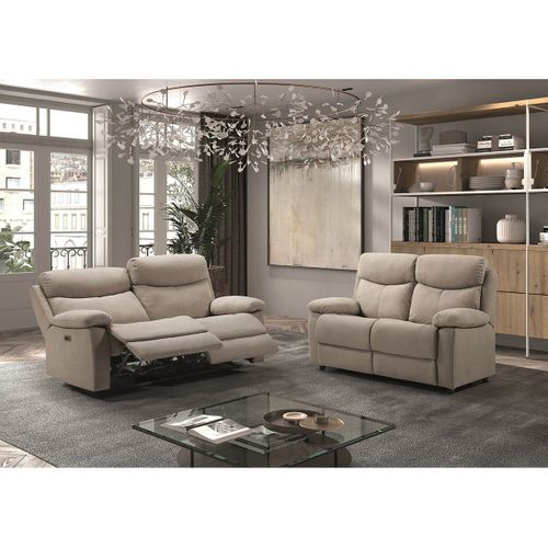 Canapé 3 Places Relax Electrique Beige Tissu Waterproof - Tarifa