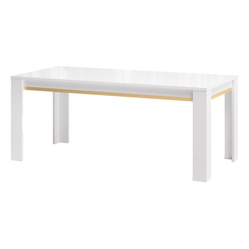 Ensemble Séjour Complet Blanc Décor Doré Table 160cm + Buffet Et Vitrine Avec LEDs - Jemma
