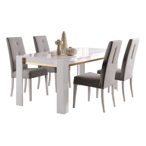 Ensemble Séjour Complet Blanc Décor Doré Table 160cm + Buffet Et Vitrine Avec LEDs - Jemma