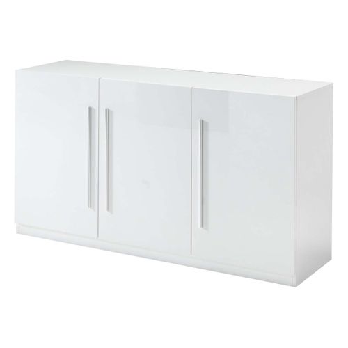 Ensemble Séjour Laqué Blanc Table 160cm + Buffet 3 Portes - Clark