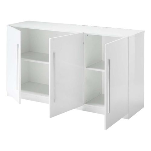 Ensemble Séjour Laqué Blanc Table 160cm + Buffet 3 Portes - Clark
