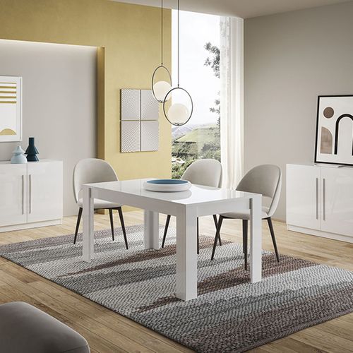 Ensemble Séjour Laqué Blanc Table 160cm + Buffets 3 Et 4 Portes - Clark