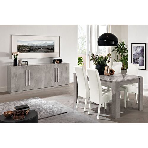Clark - Ensemble Séjour Effet Marbre Table 190cm + Buffet 4 Portes