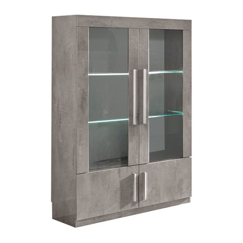 Clark - Ensemble Séjour Effet Marbre Table 190cm + Vitrine 4 Portes Avec LEDs