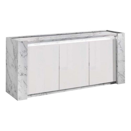 Ensemble Séjour Blanc Et Effet Marbre Table 160cm + Buffet Avec LEDs - Prava