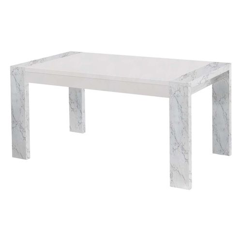 Ensemble Séjour Blanc Et Effet Marbre Table 160cm + Buffet Avec LEDs - Prava