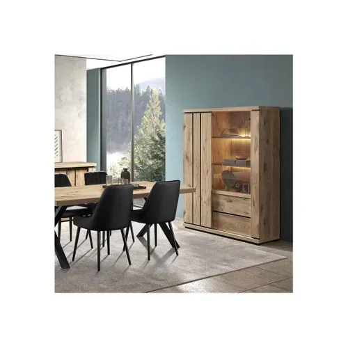 Argentier Avec Eclairage LED Effet Claustra Finition Canyon - Phileas